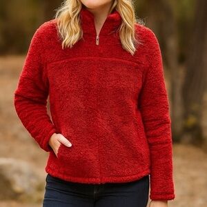 L.L. Bean Red Dizzy Polartec Sherpa Zip Up Jacket Sz Lg